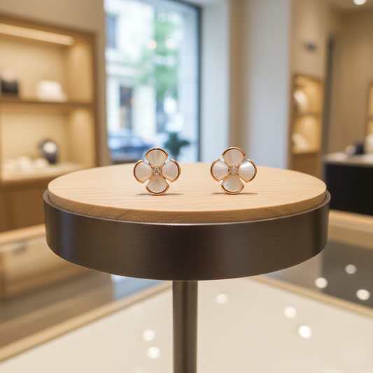 Rose Gold Mother of Pearl Clover Studs