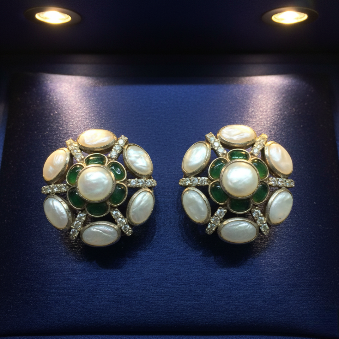 Imperial Pearl & Emerald Radiance Studs