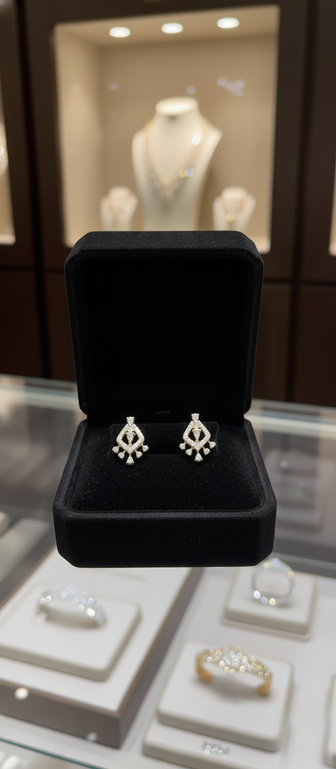 Graceful Art Deco Drop Earrings in White Gold Finish