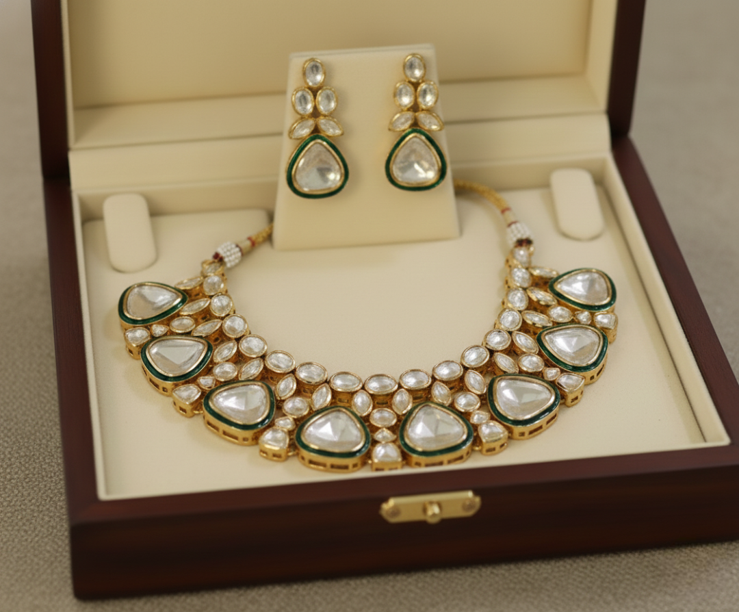 Royal Polki Emerald Choker Set