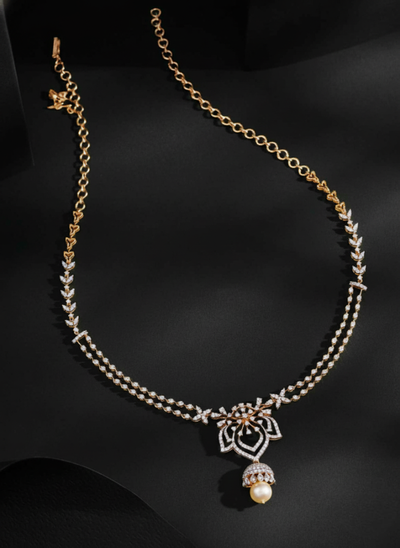 Rose Gold Floral Lace Diamond Necklace