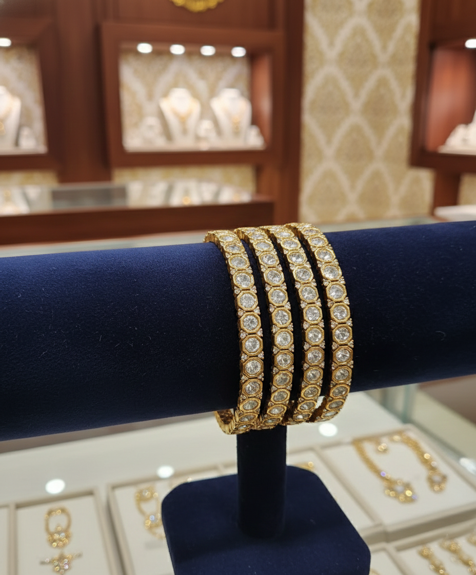 22K Gold Plated Polki Bangle Set