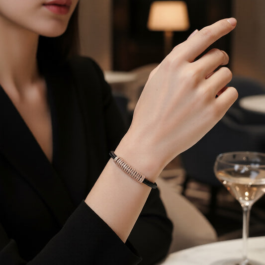 Rose Gold Pave Barrel Cord Bracelet