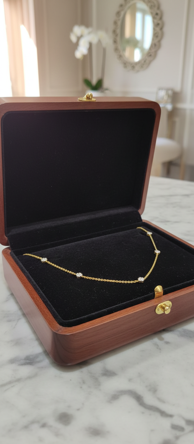 White Gold Aquamarine & Diamond Halo Necklace