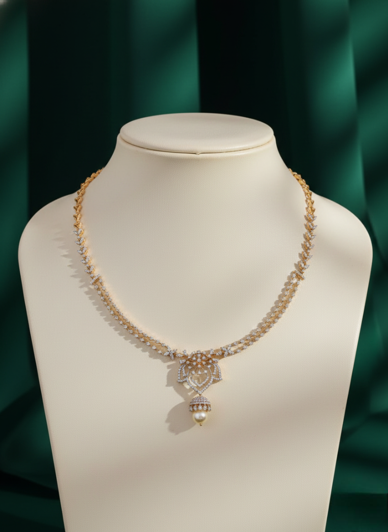 Rose Gold Floral Lace Diamond Necklace