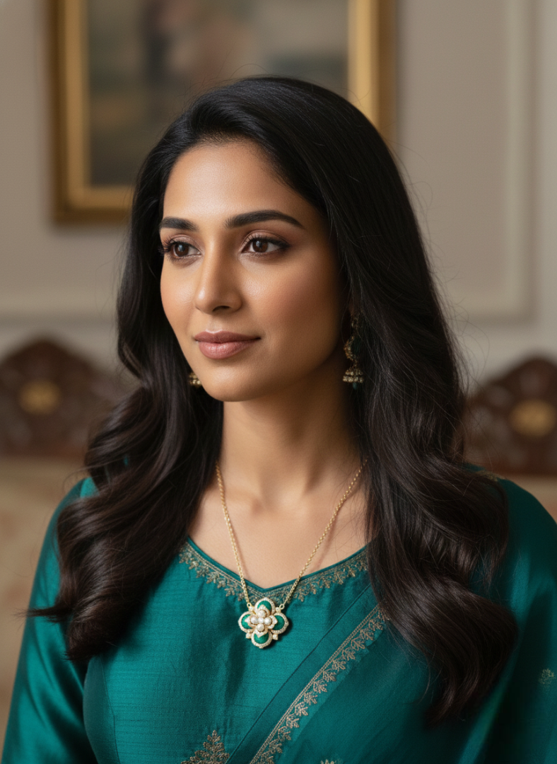 Emerald & Pearl Quatrefoil Statement Necklace