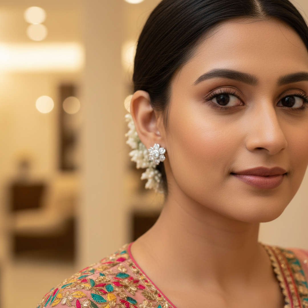 Silver Floral Blossom Studs