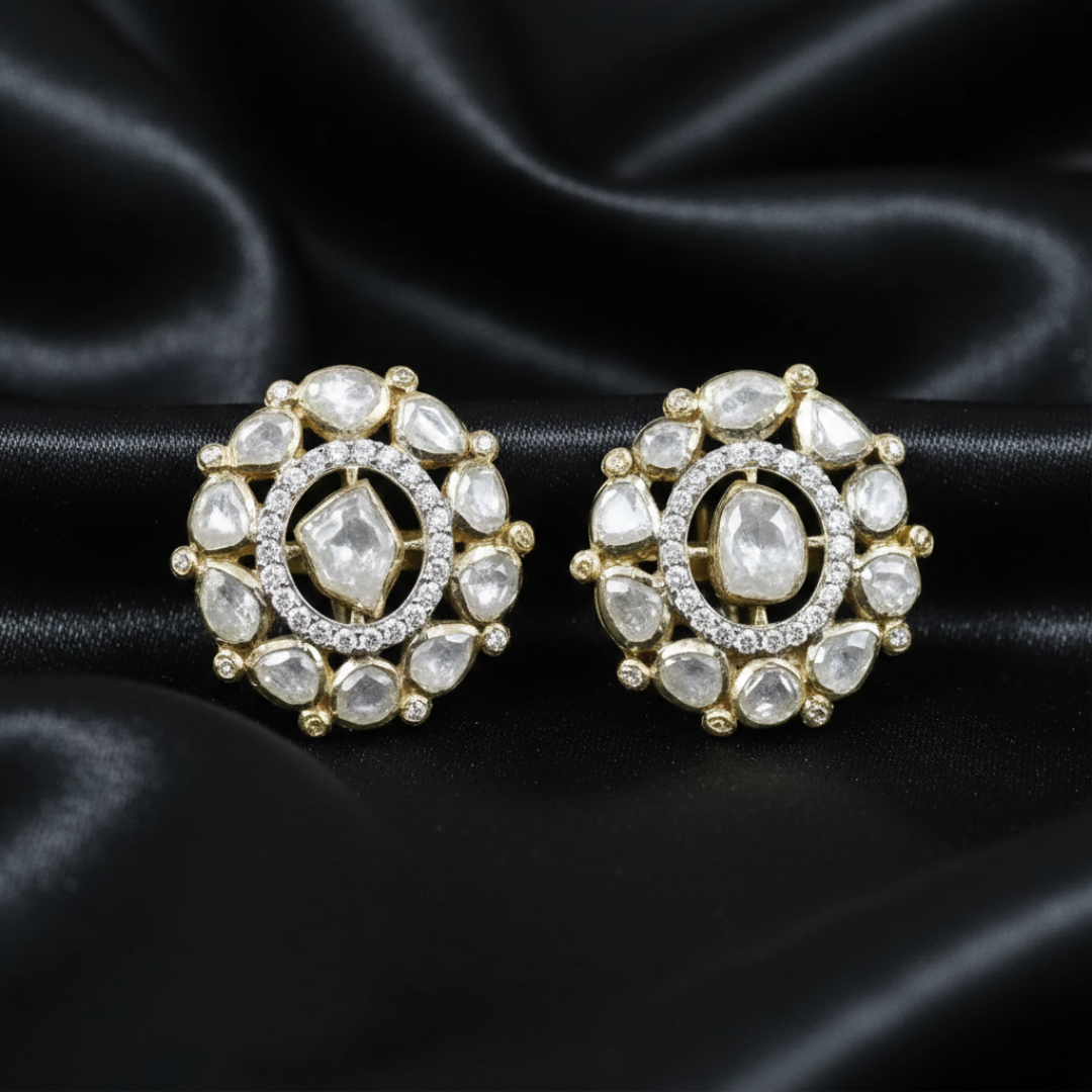 22K Gold Heritage Polki Style Studs