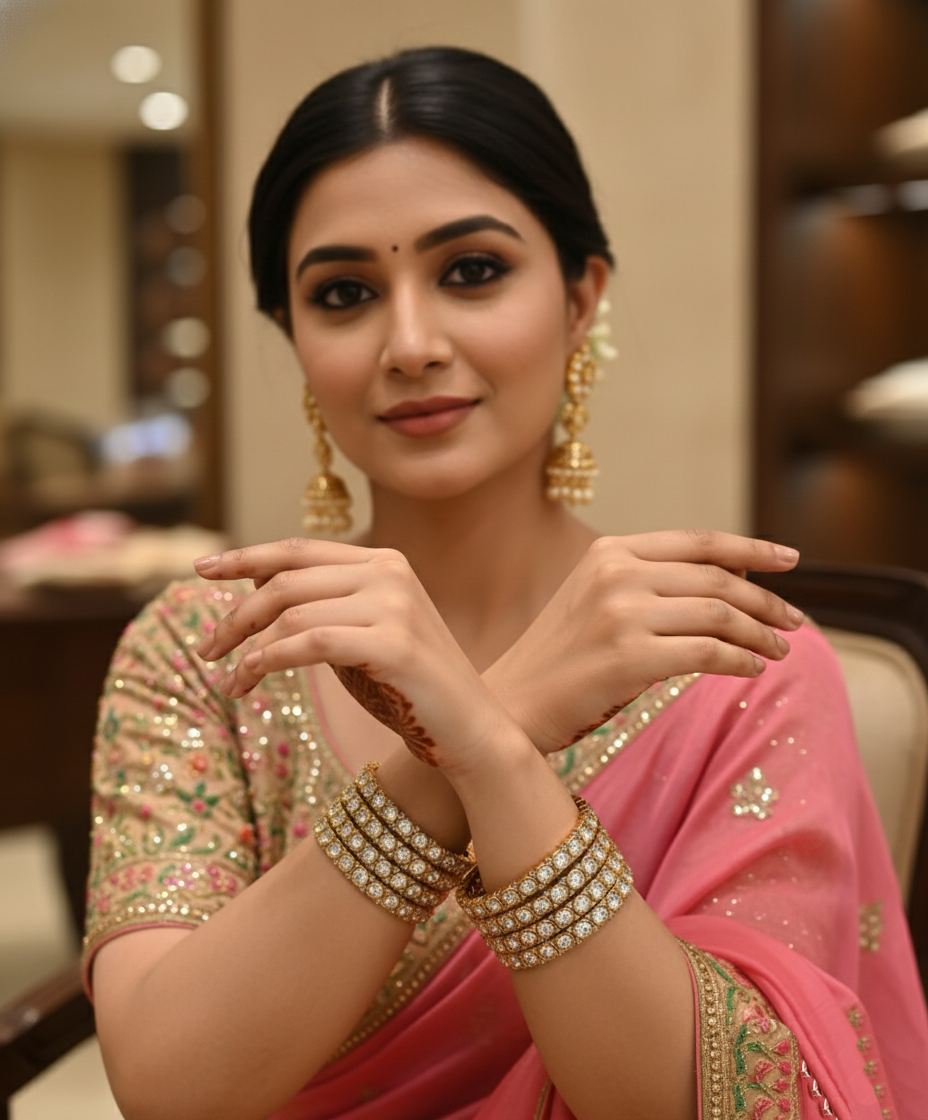 22K Gold Plated Polki Bangle Set