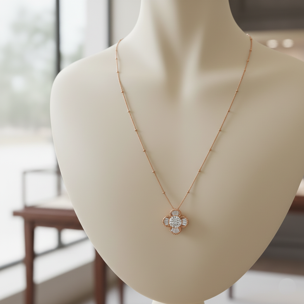 Rose Gold Brilliant Clover Necklace