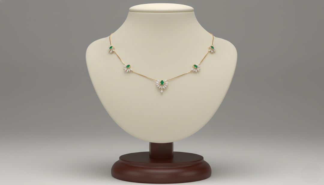 Emerald & Marquise Diamond Sunburst Station Necklace