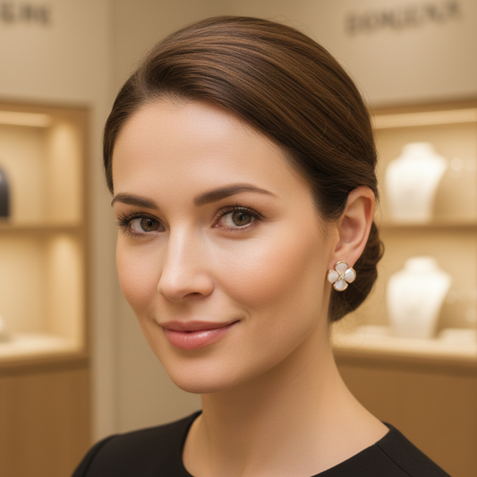 Rose Gold Mother of Pearl Clover Studs