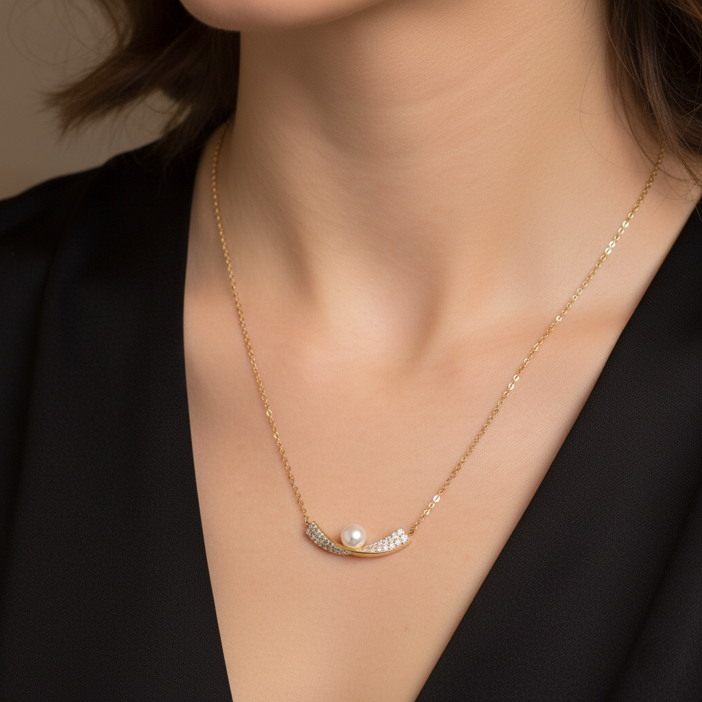 Gold Pearl Arch Necklace