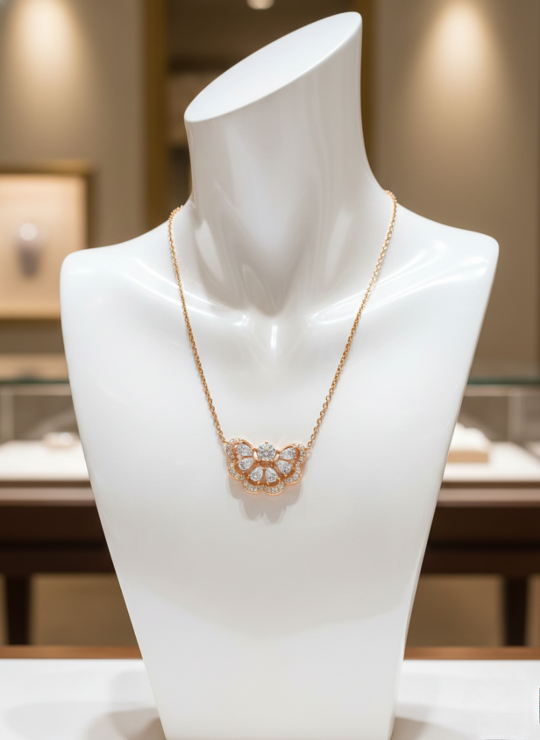 Rose Gold Floral Halo Diamond Pendant Necklace