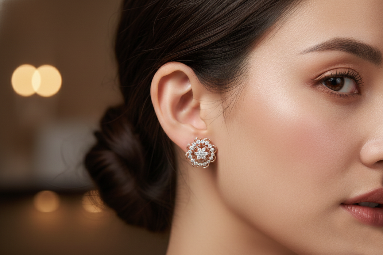 Rose Gold Floral Star Stud Earrings