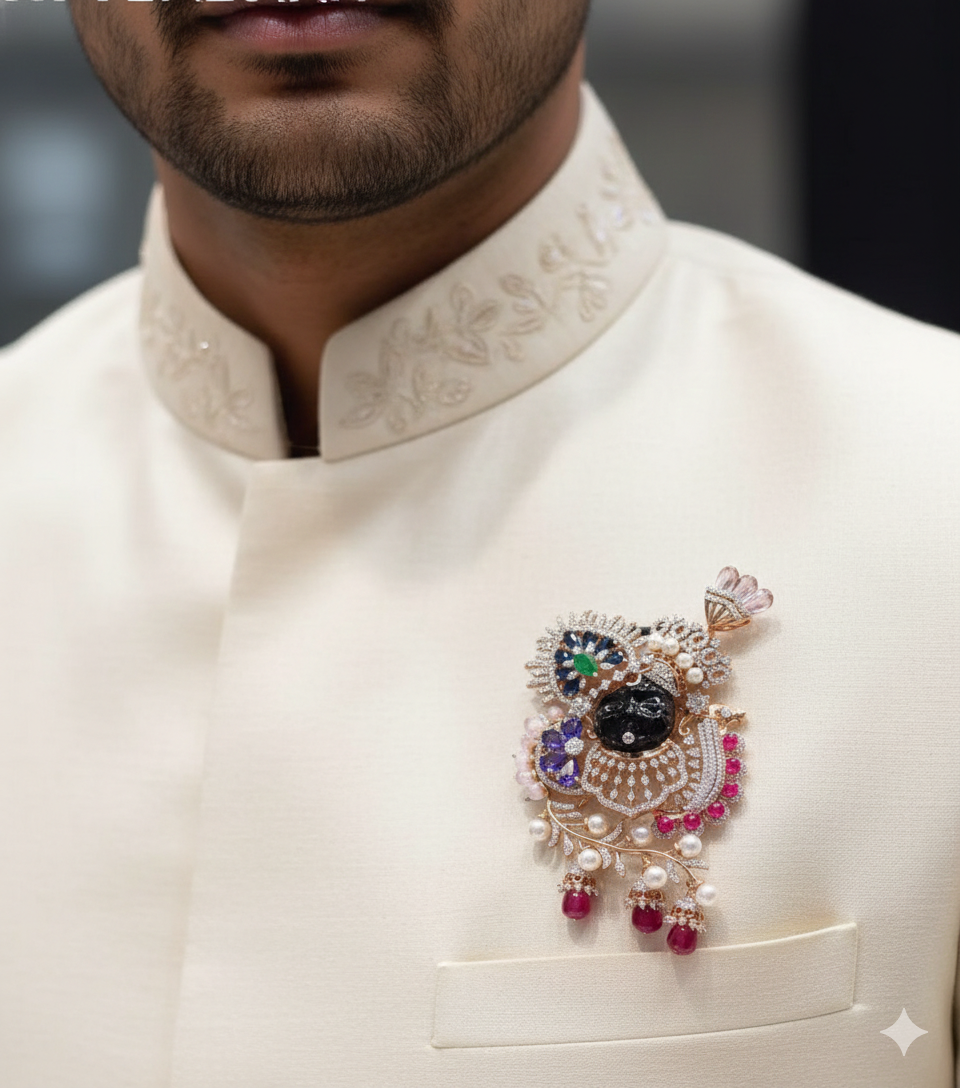 Shrinathji Swaroop Multi-Gemstone Heritage Brooch