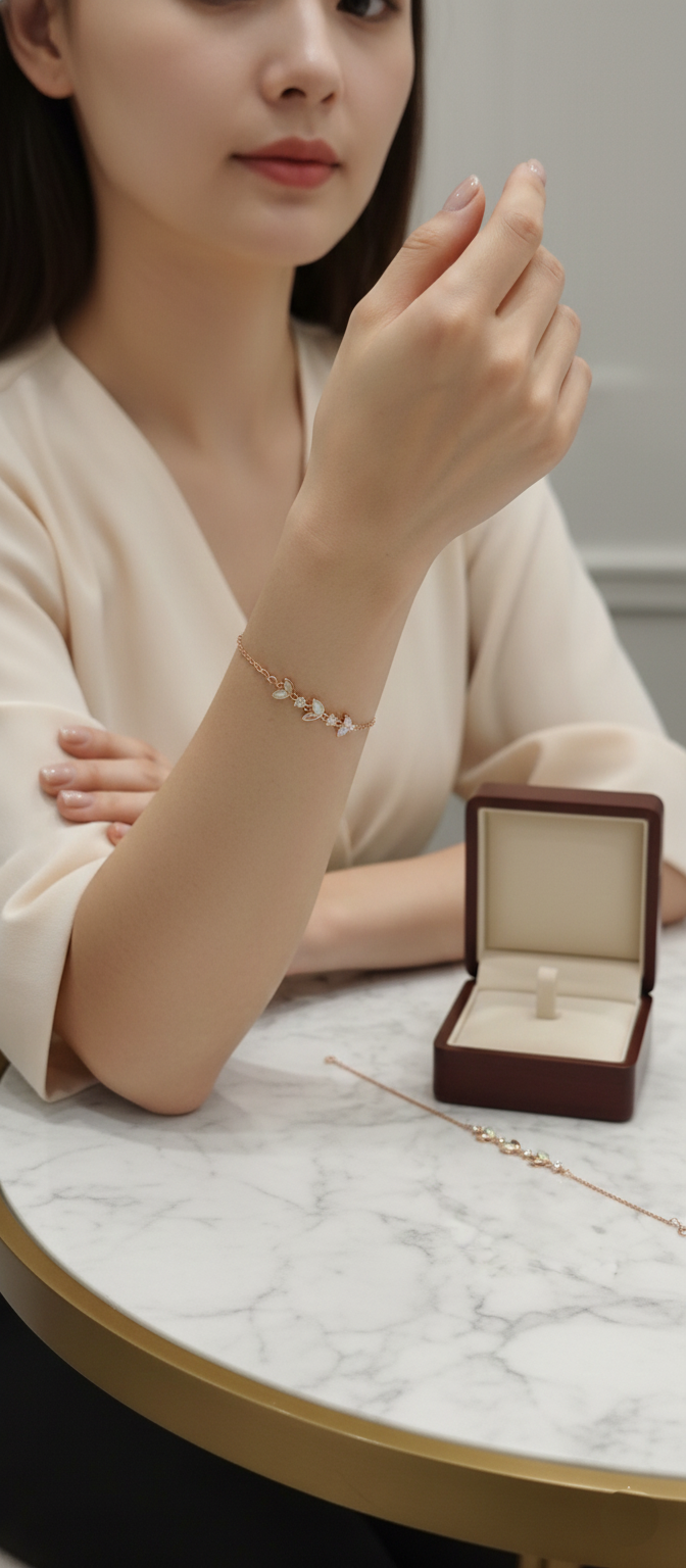 Rose Gold Opal Leaf Bracelet