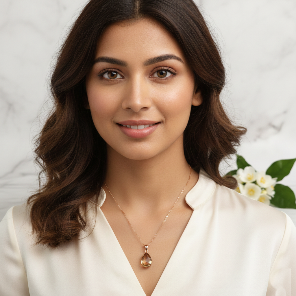 Rose Gold Champagne Tear Drop Necklace