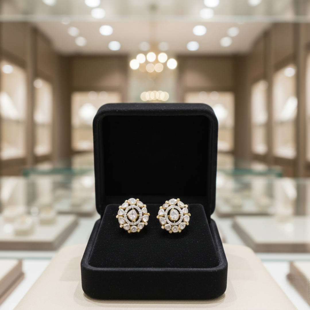 22K Gold Polki Style Floral Studs