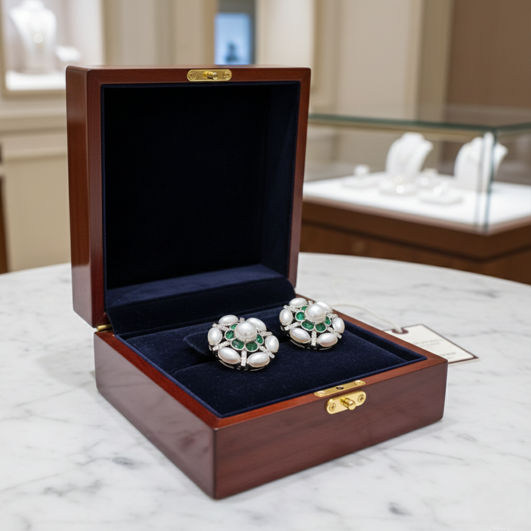 Imperial Pearl & Emerald Radiance Studs