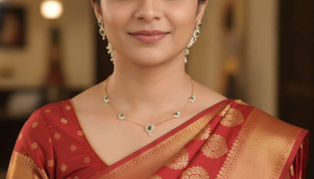 Emerald & Marquise Diamond Sunburst Station Necklace