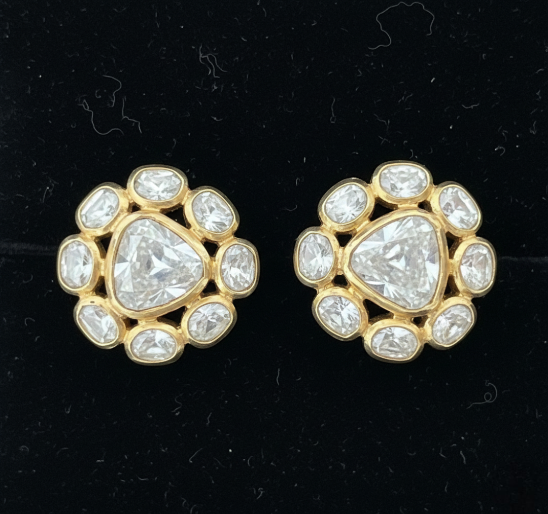 22K Gold Polki Style Floral Studs
