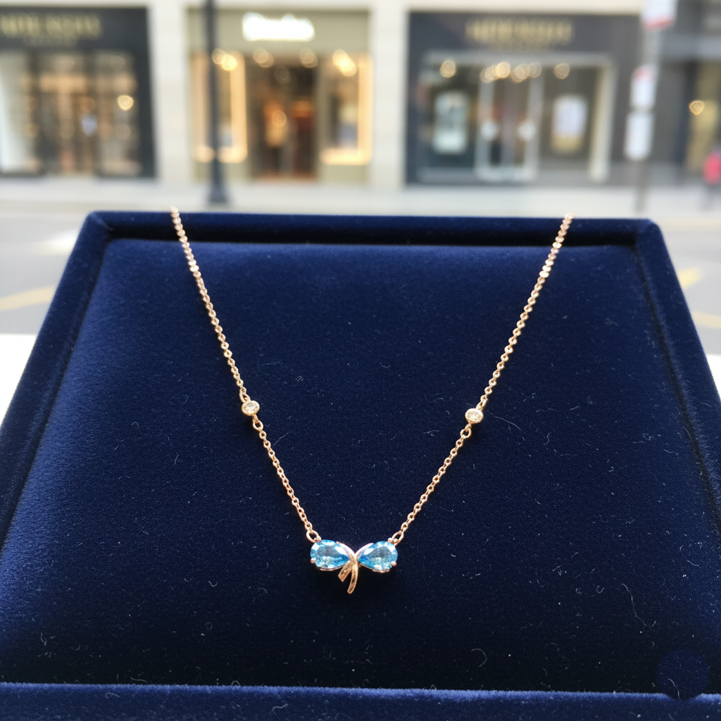 Rose Gold Aquamarine Butterfly Necklace