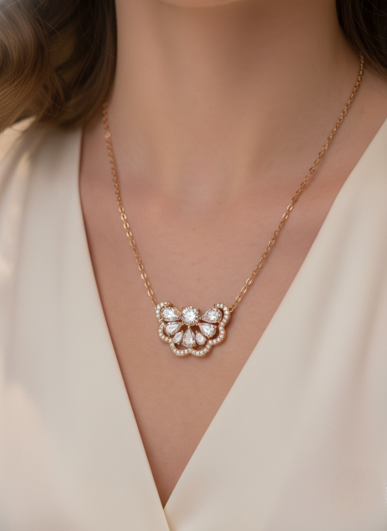 Rose Gold Floral Halo Diamond Pendant Necklace