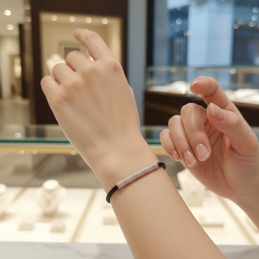 Rose Gold Pave Bar Cord Bracelet