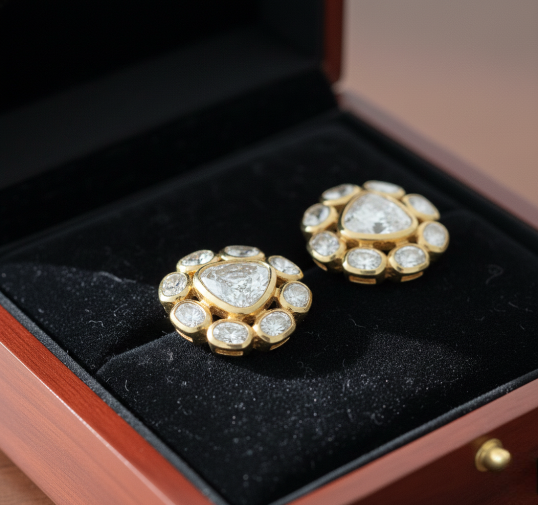 22K Gold Trillion Cut Heritage Studs