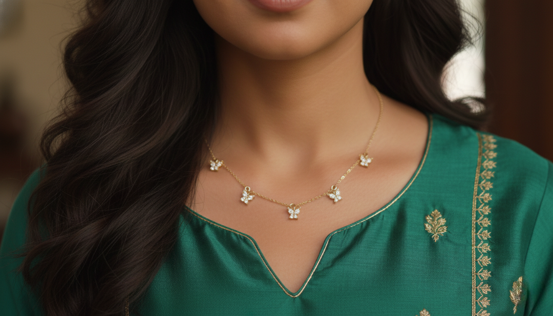 Gold Plated Multi Butterfly Diamond Necklace