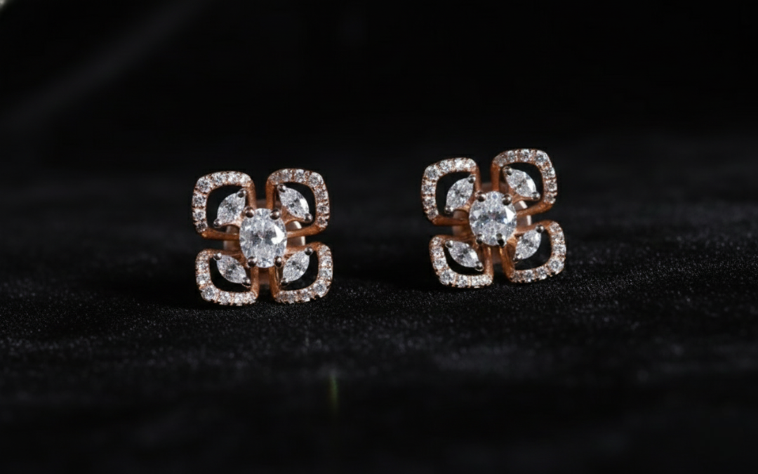 Rose Gold Quatrefoil Bloom Studs