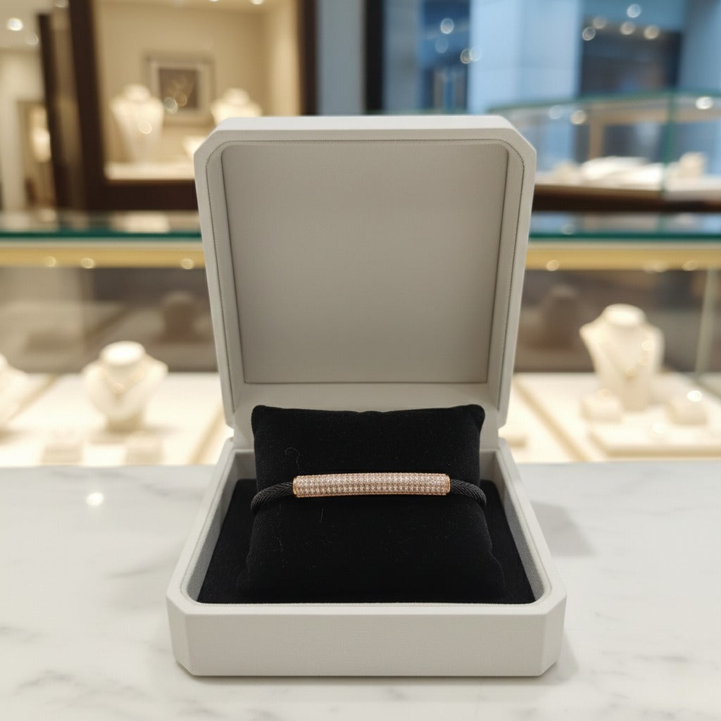 Rose Gold Pave Bar Cord Bracelet