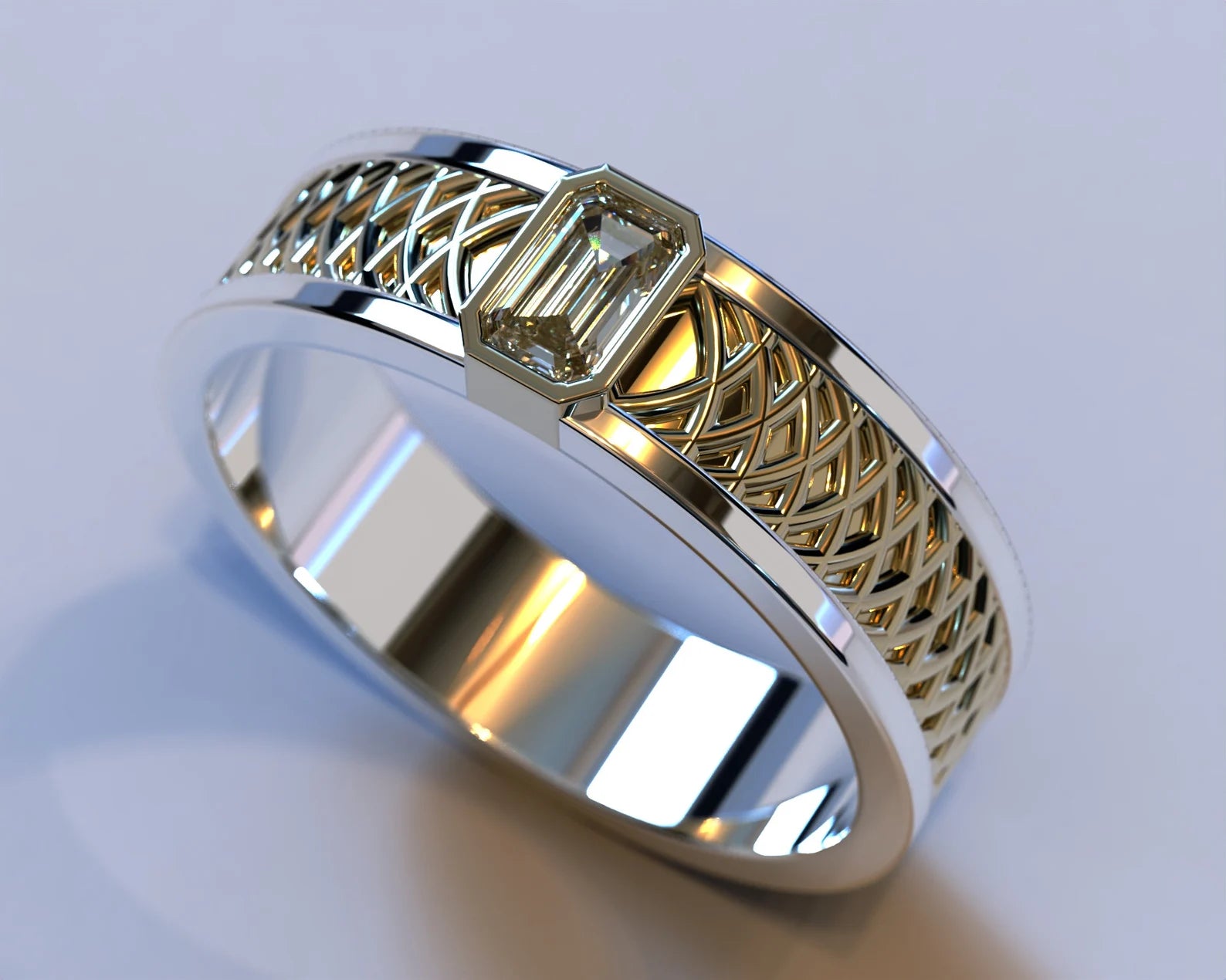 Menβs Filigree Emerald Cut Band