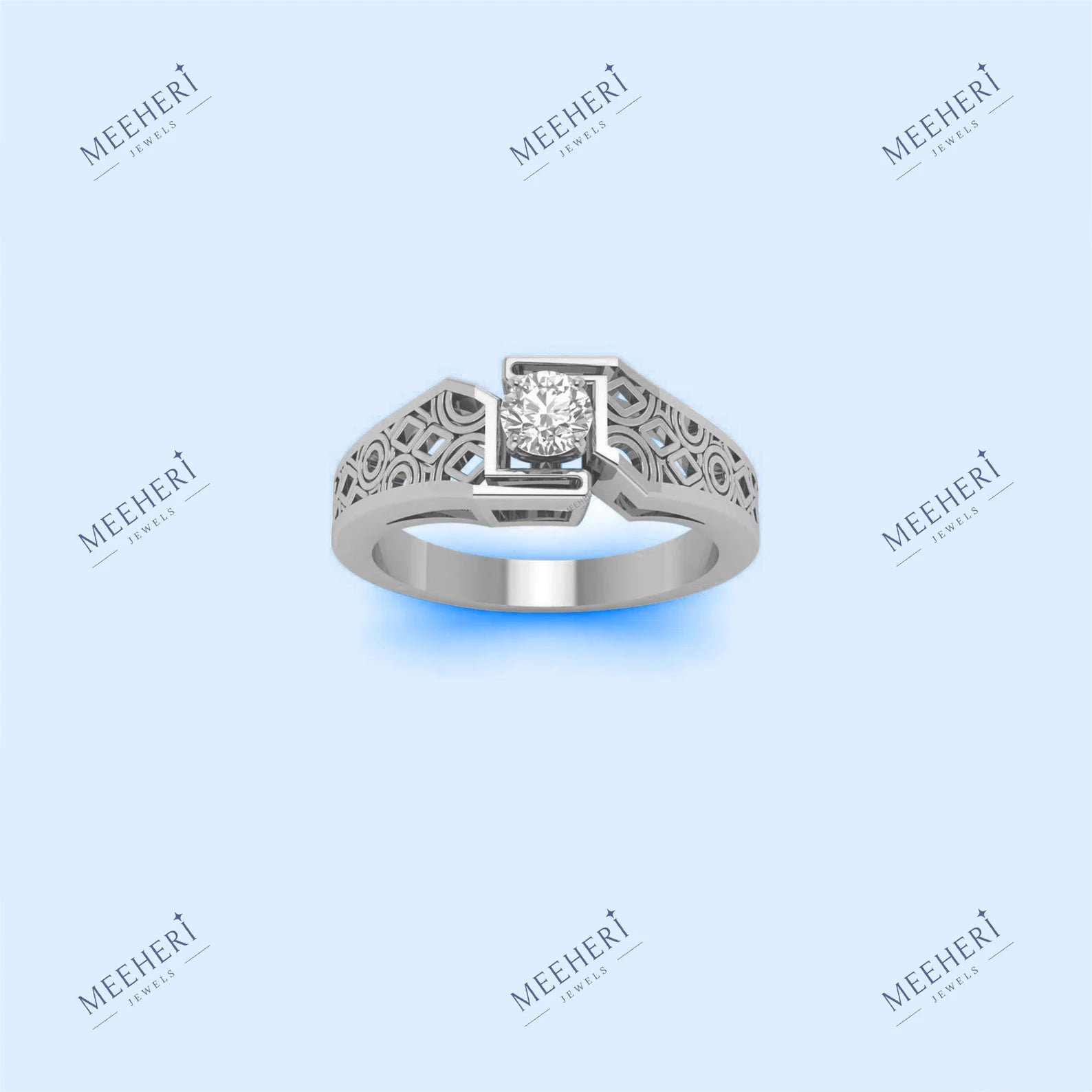 Round Cut Solitaire in Geometric Gold