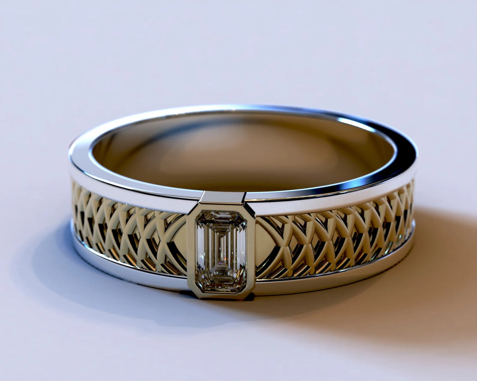 Menβs Filigree Emerald Cut Band