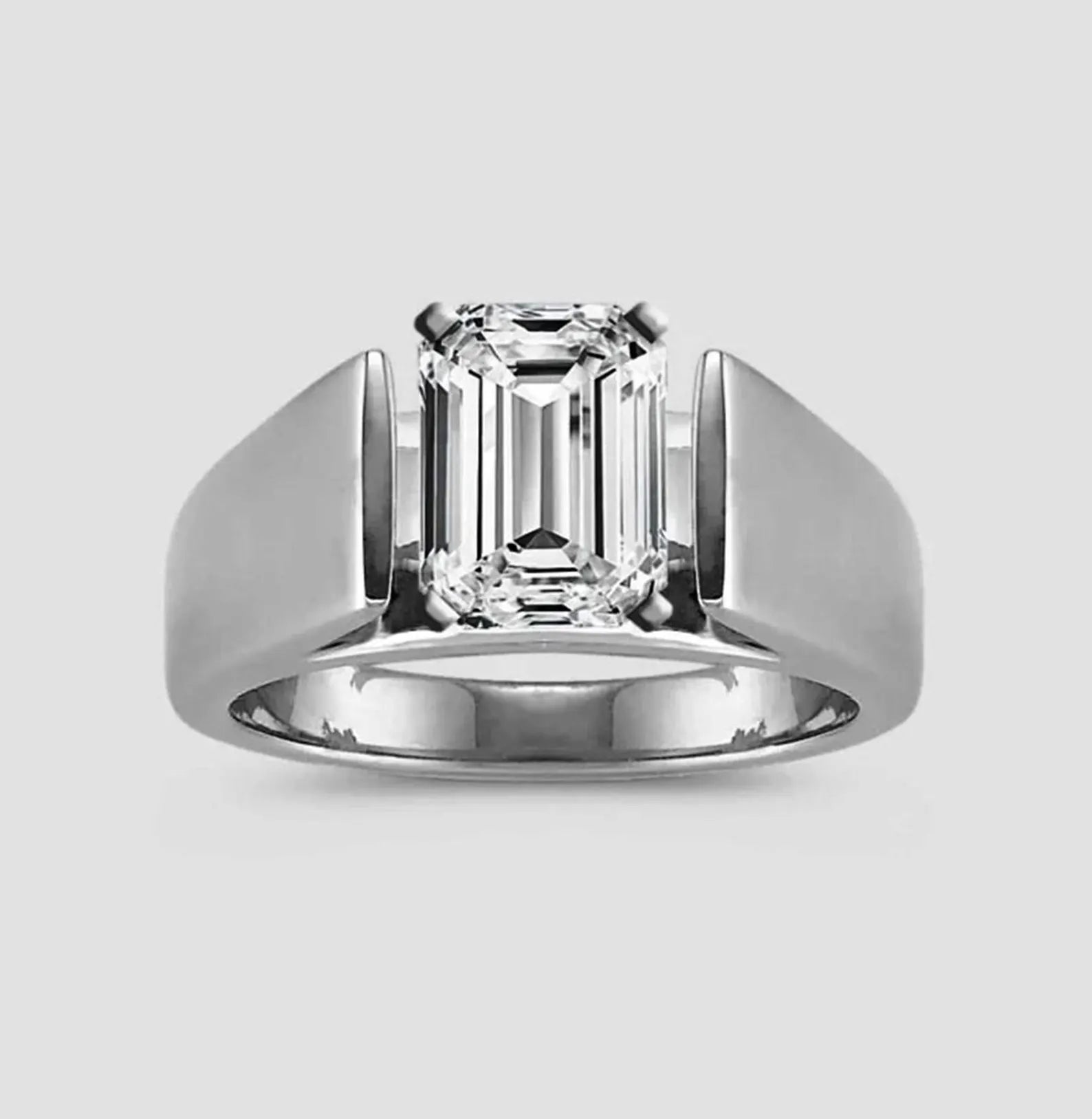 Menβs Architectural Emerald Cut Solitaire Ring