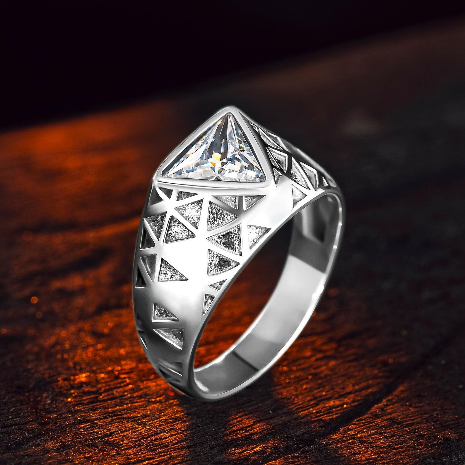 Menβs Trillion Cut Geometric Ring