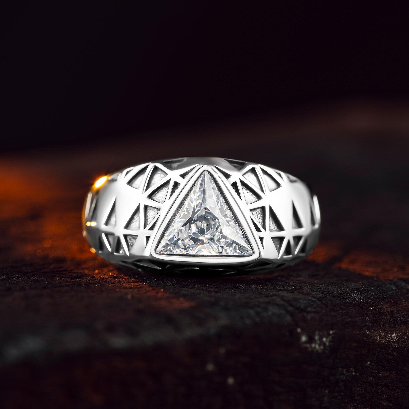 Menβs Trillion Cut Geometric Ring