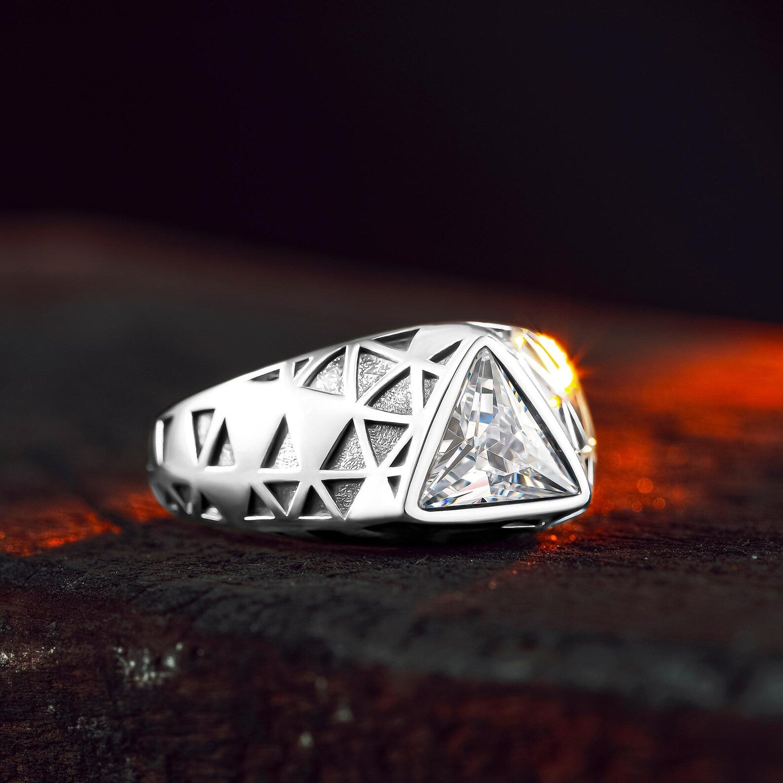 Menβs Trillion Cut Geometric Ring
