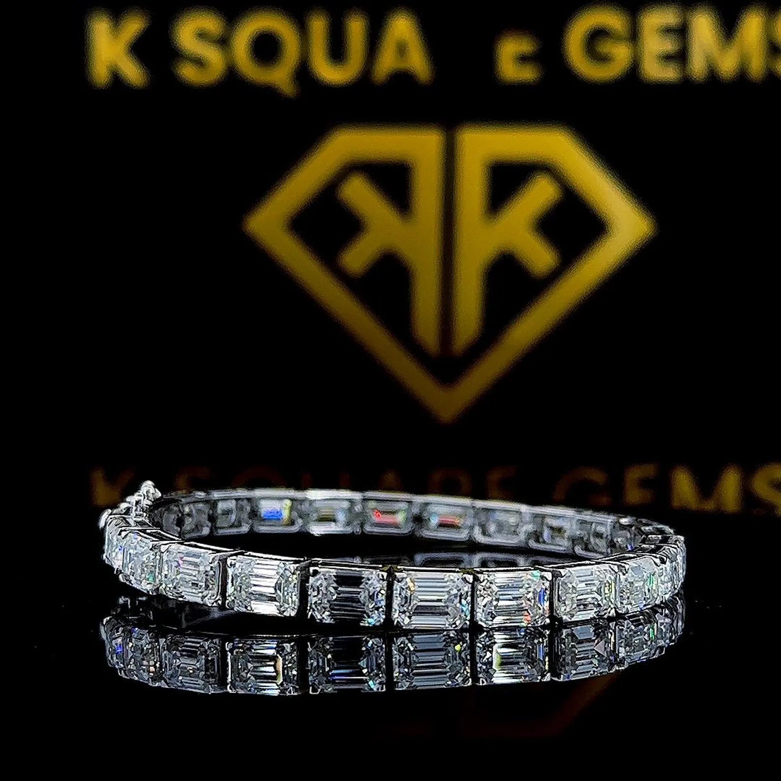 Menβs Emerald-Cut Bezel-Set Infinite Tennis Bracelet