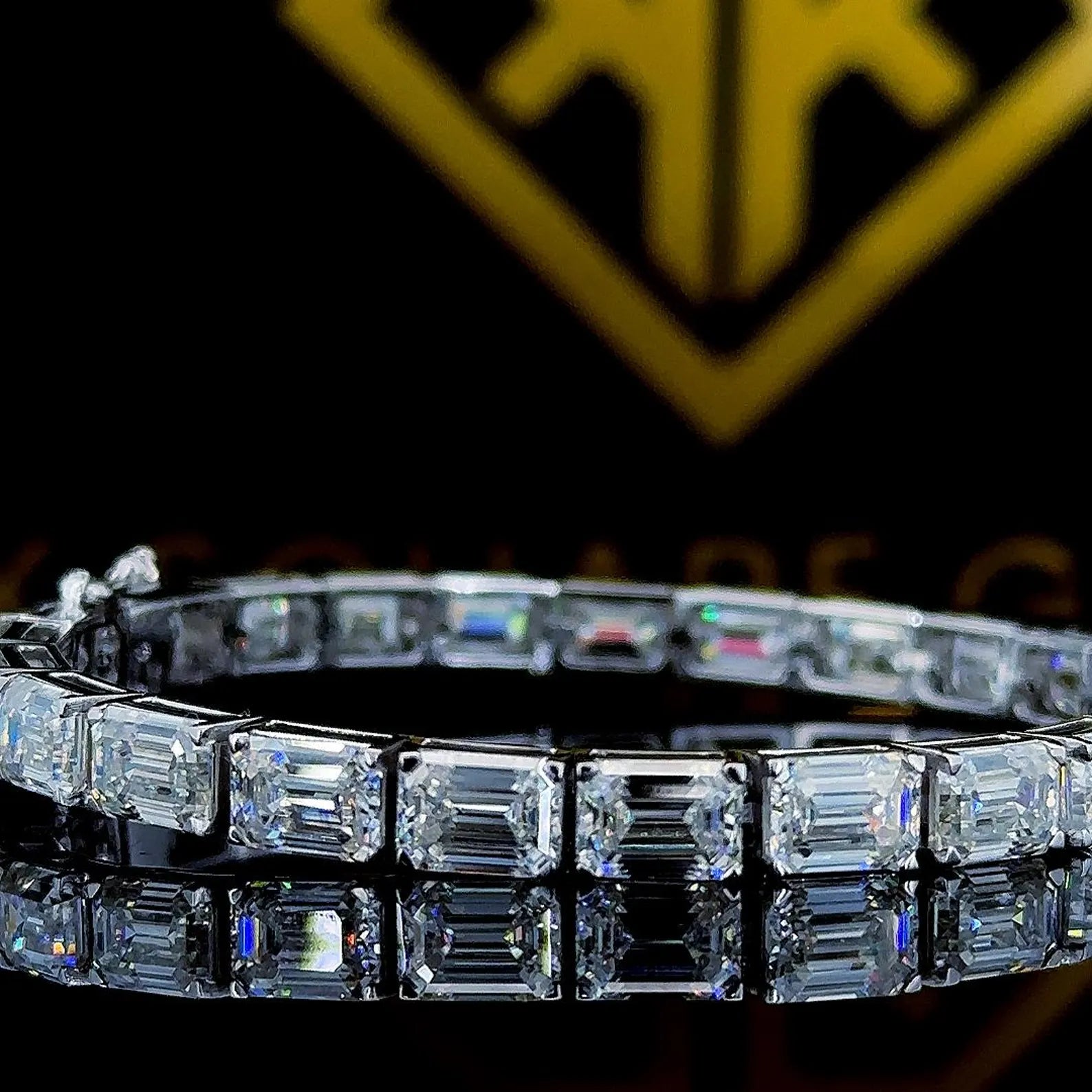 Menβs Emerald-Cut Bezel-Set Infinite Tennis Bracelet