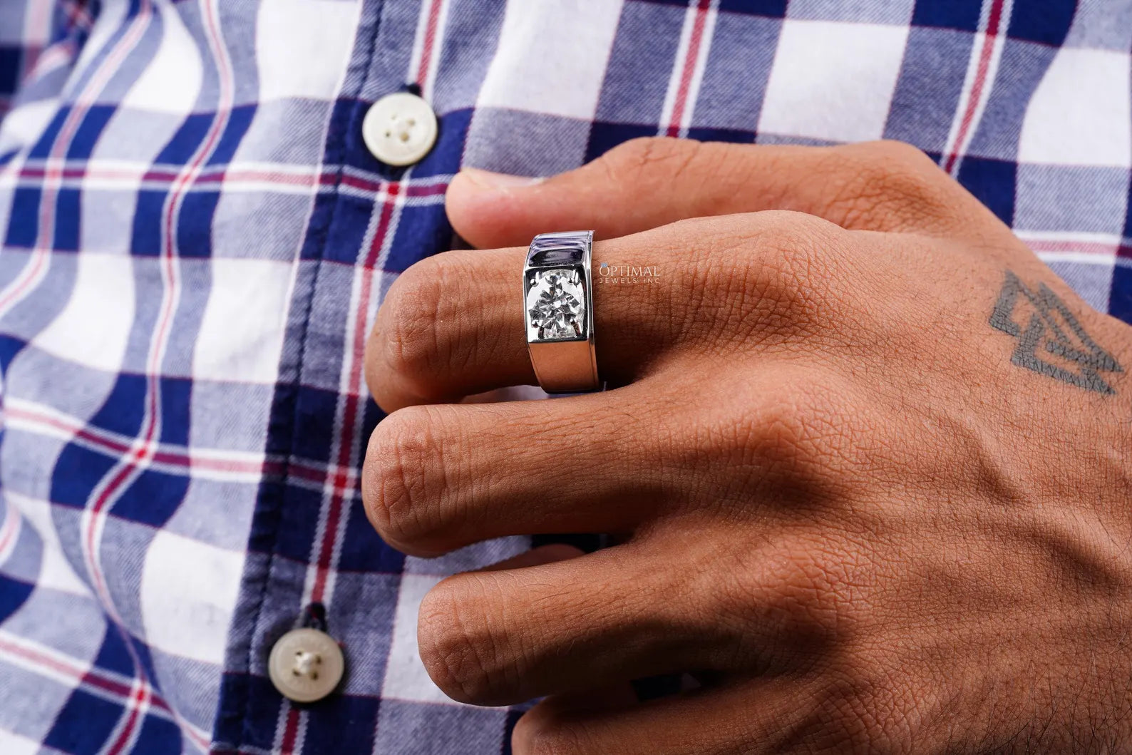 Menβs Signature Wide Band Solitaire Ring