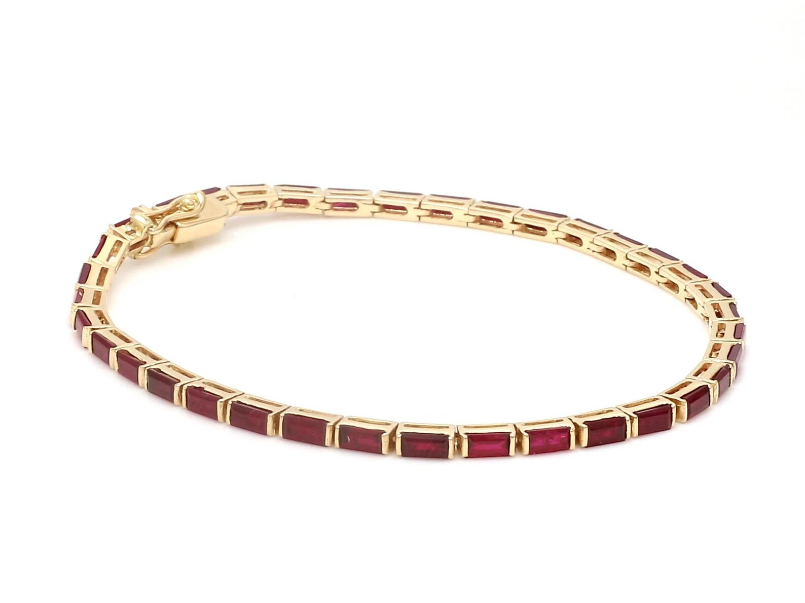Crimson Baguette Gold Tennis Bracelet