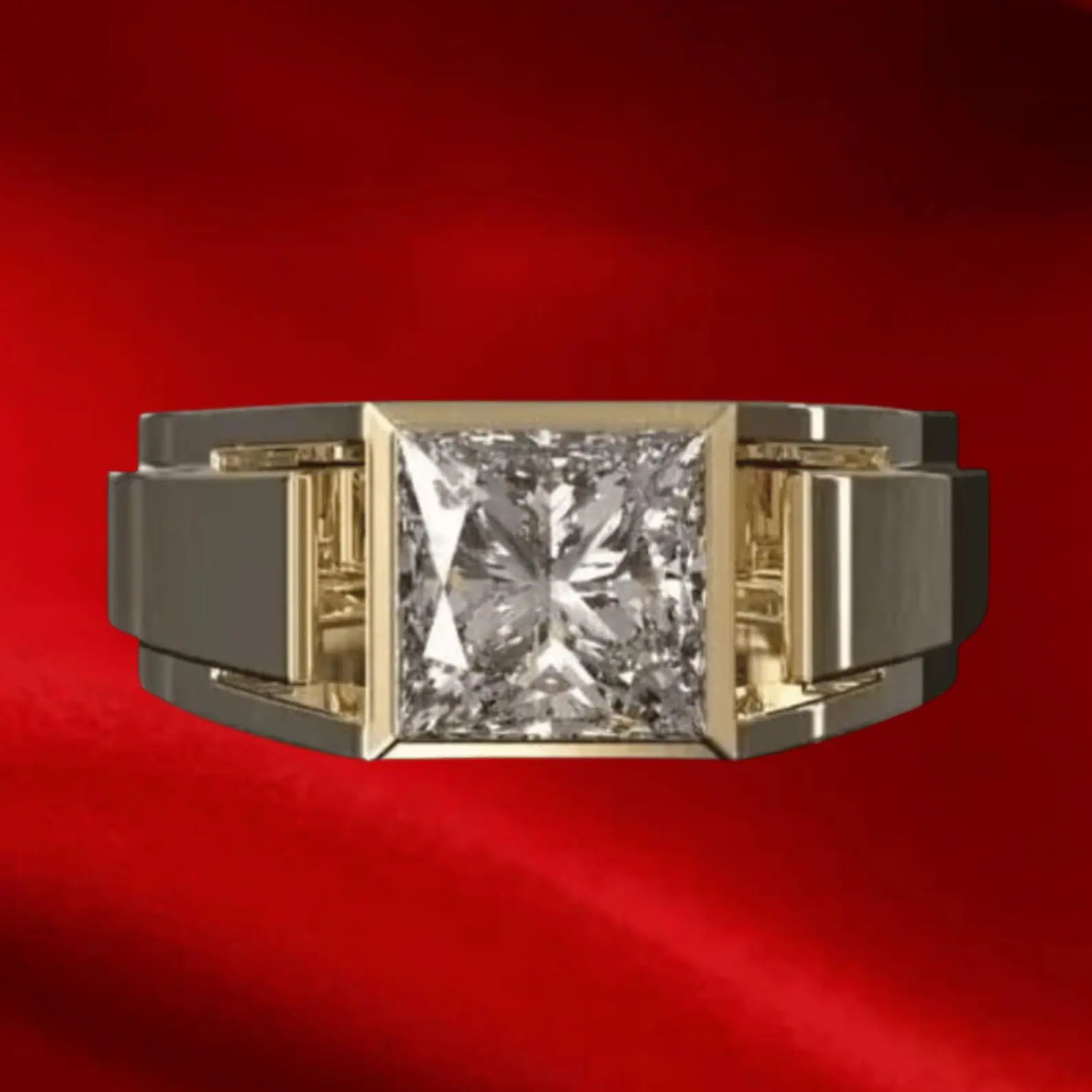 Menβs Trillion Cut Geometric Statement Ring