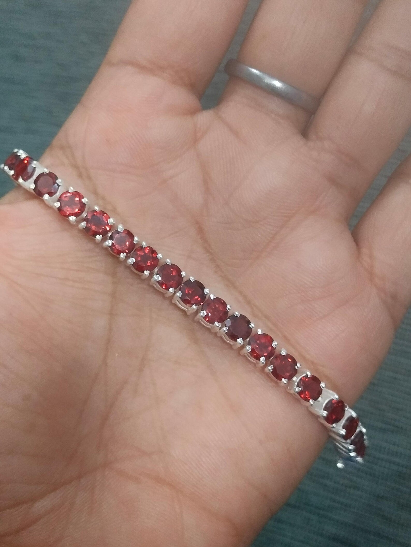 Royal Garnet Silver Tennis Bracelet