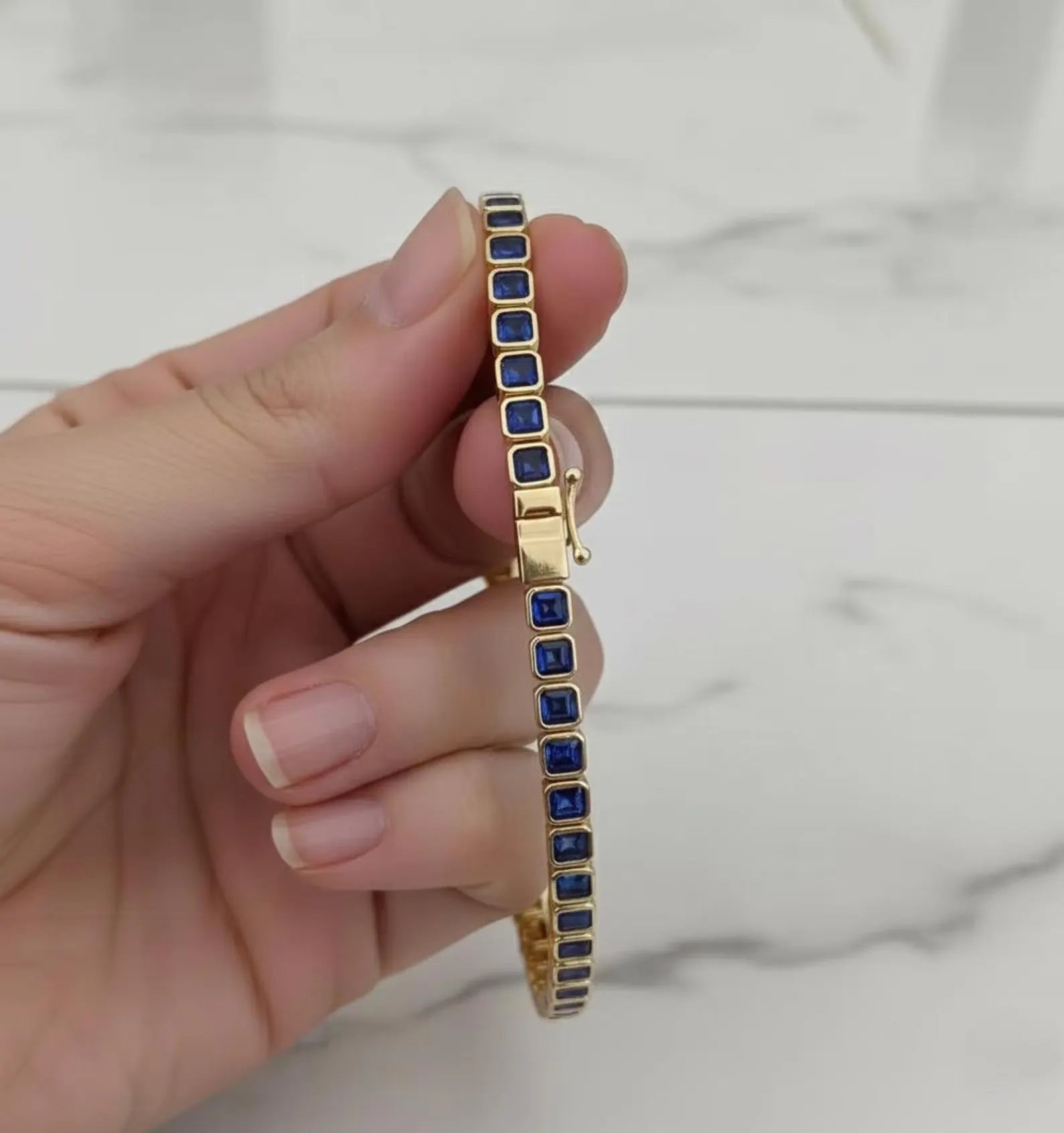 Blue Sapphire Bezel Set Tennis Bracelet
