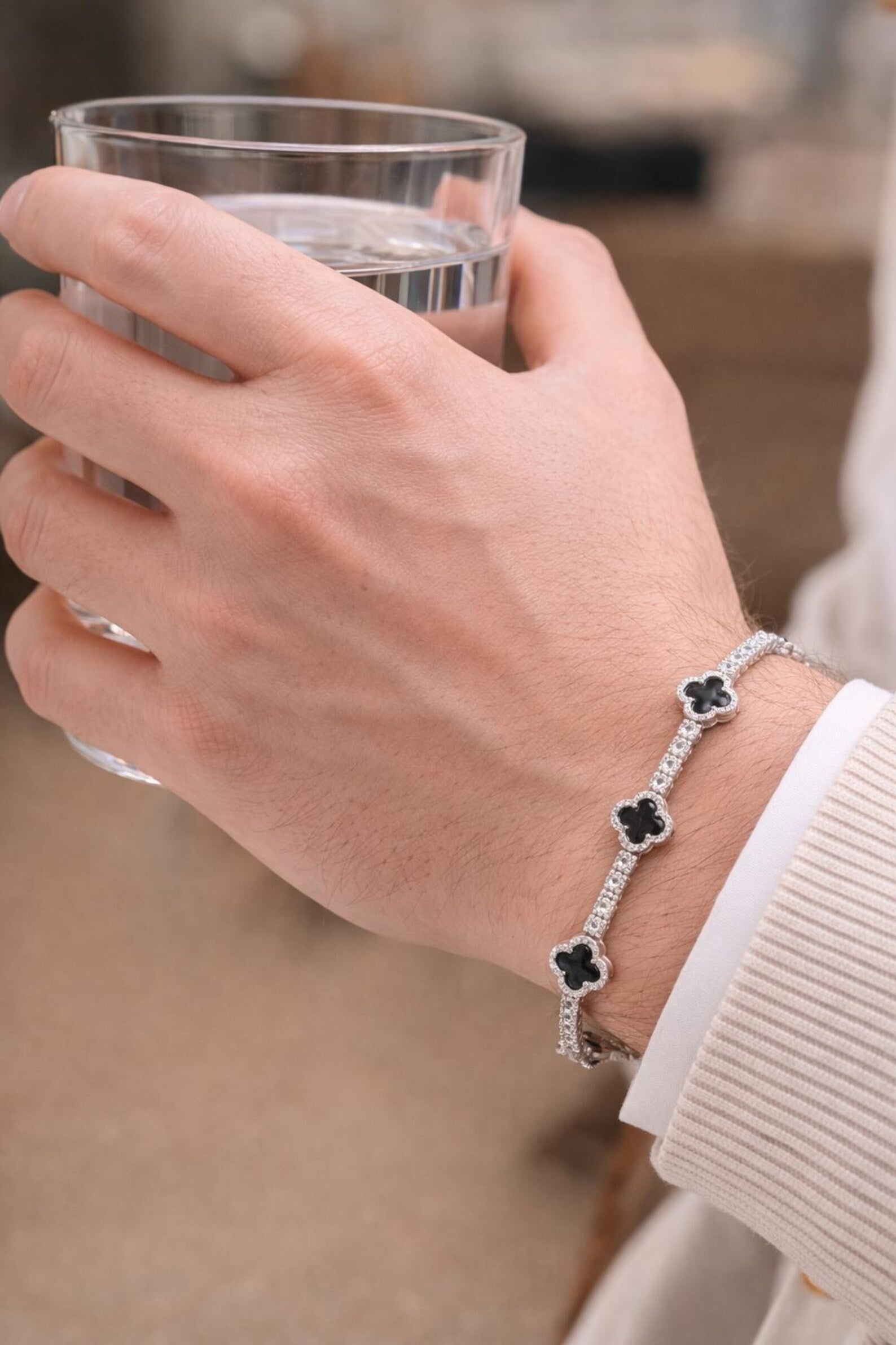 Midnight Clover Onyx Station Bracelet