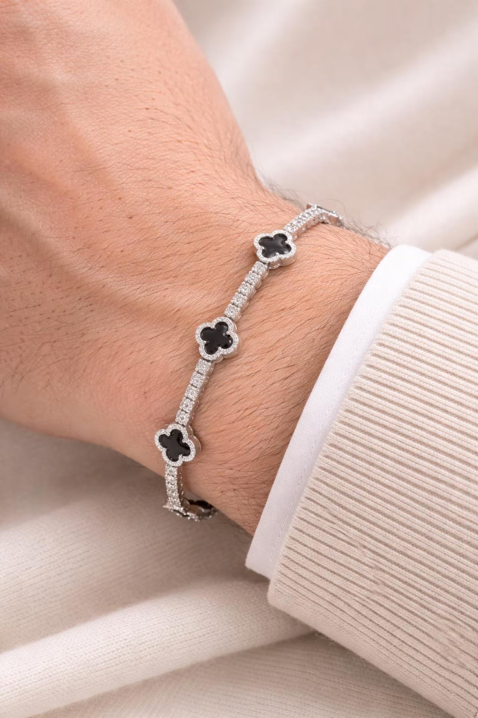 Midnight Clover Onyx Station Bracelet