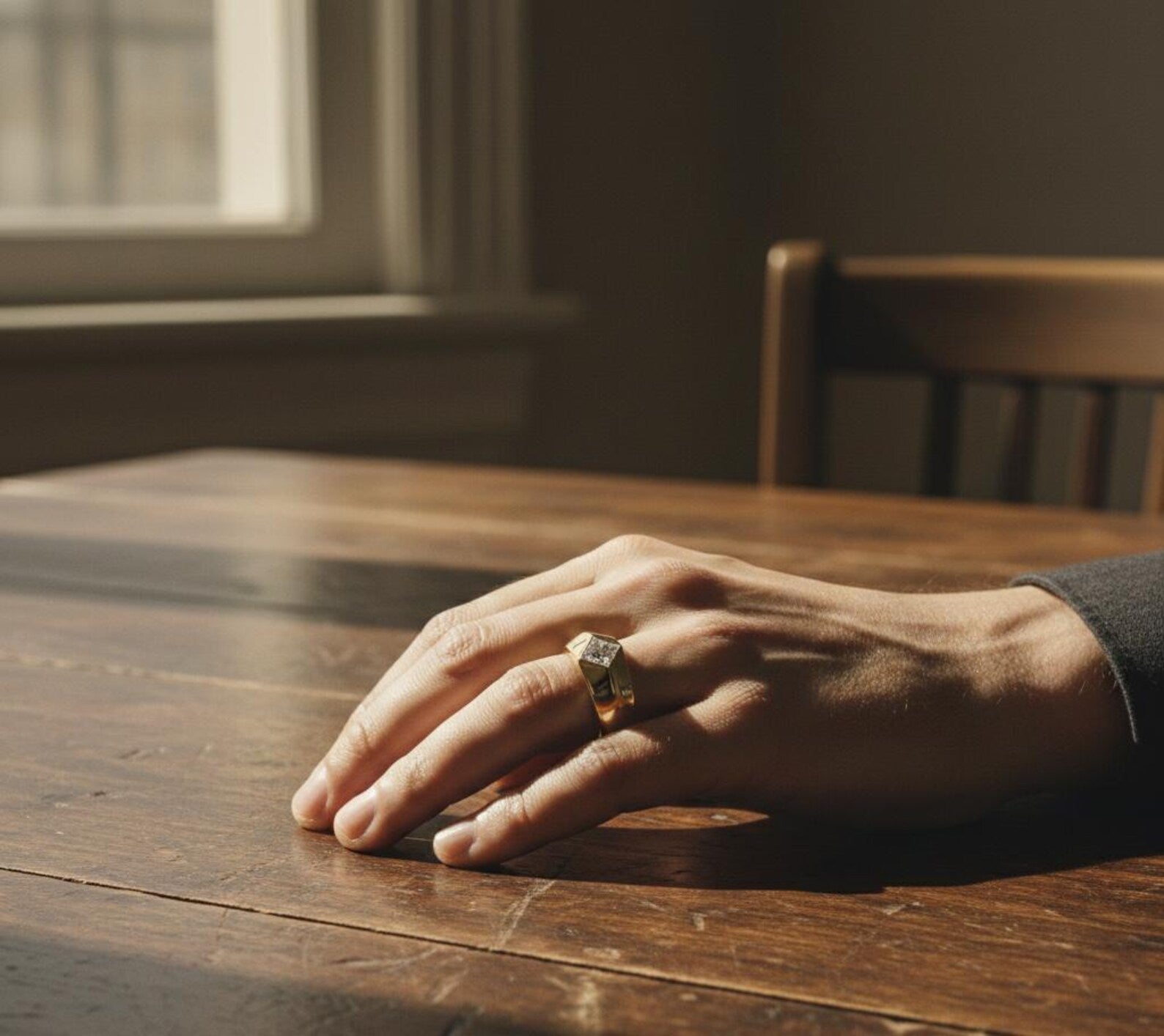 Menβs Geometric Pillar Solitaire Ring